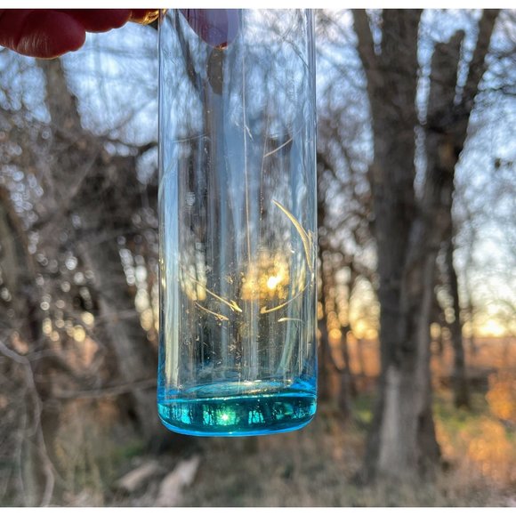 Vintage Turquoise Blue Clear Tint Etched Tall Bud Flower Vase 9.5" - Picture 4 of 14